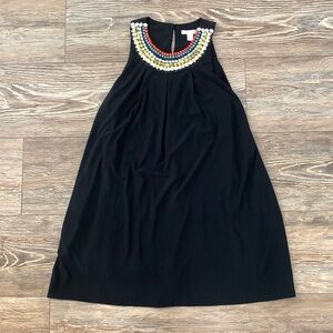 Boston Proper Womens Small Black A Line Dress Red Turquoise Yellow Beaded Collar